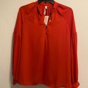 NY Collection Red Long Sleeved Blouse